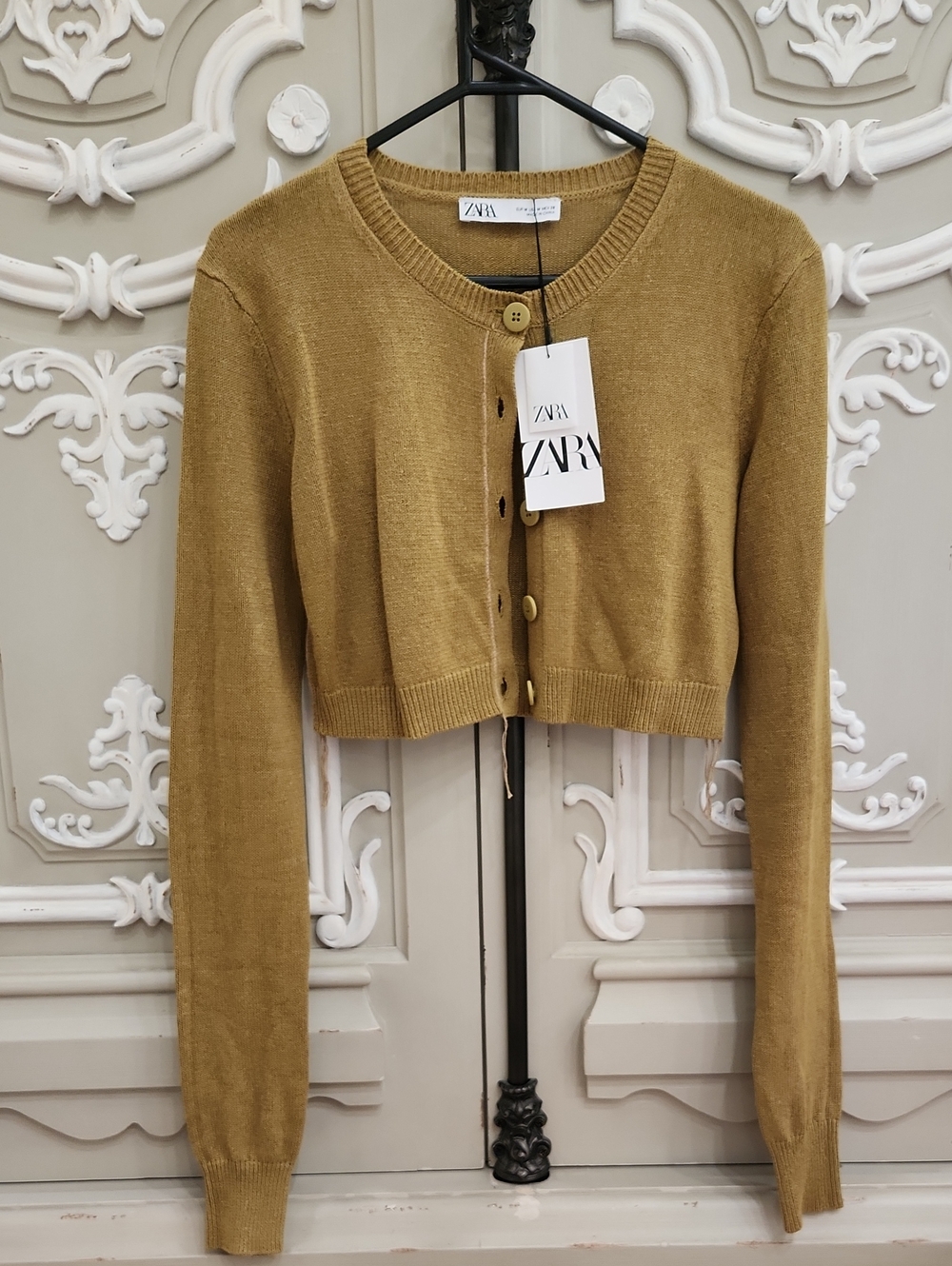 ZARA Cropped Button-Up Cardigan in Olive Green BNWT Size M
